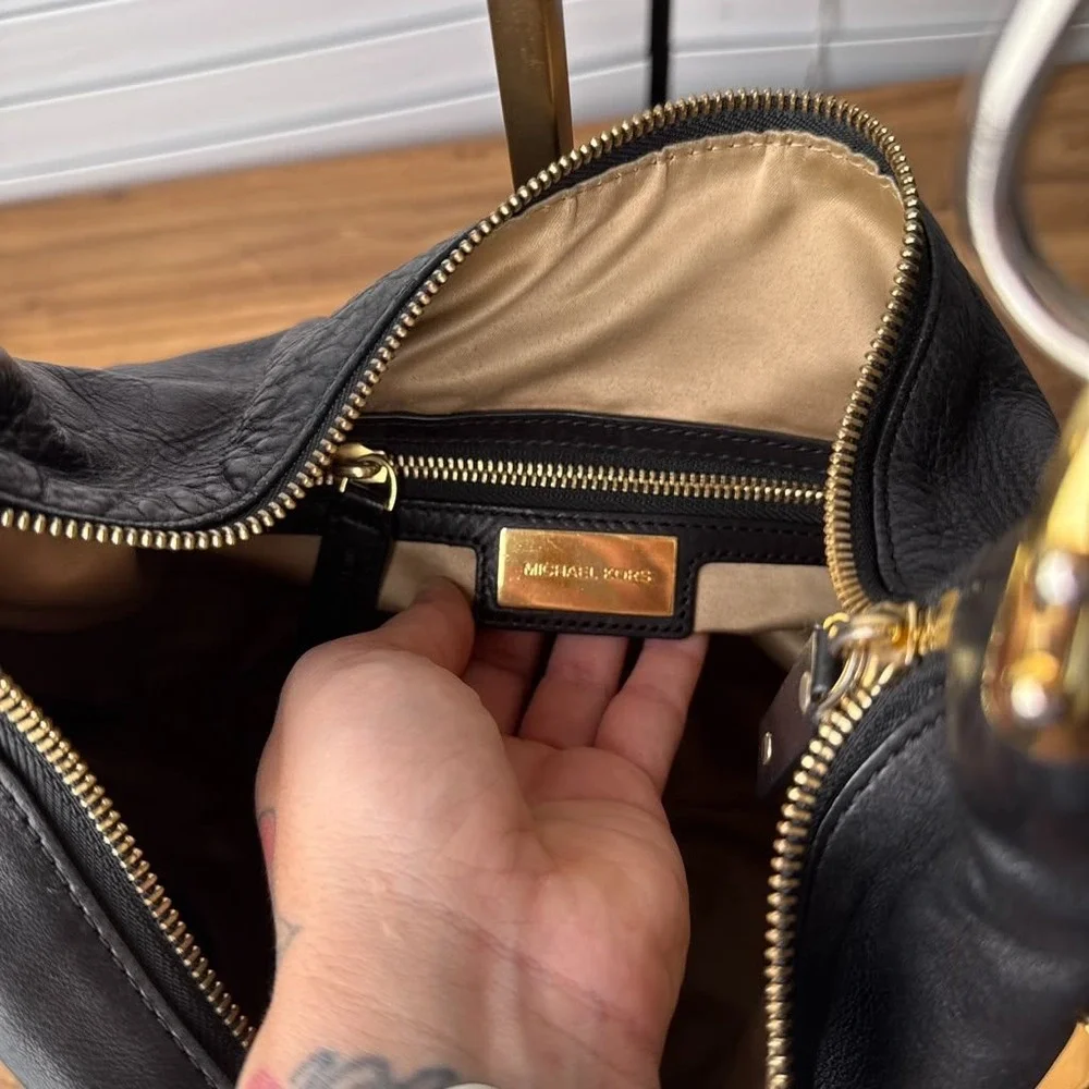 Michael Kors Skorpios Hobo Shoulder Bag Black Pebbled Leather Braided Handle